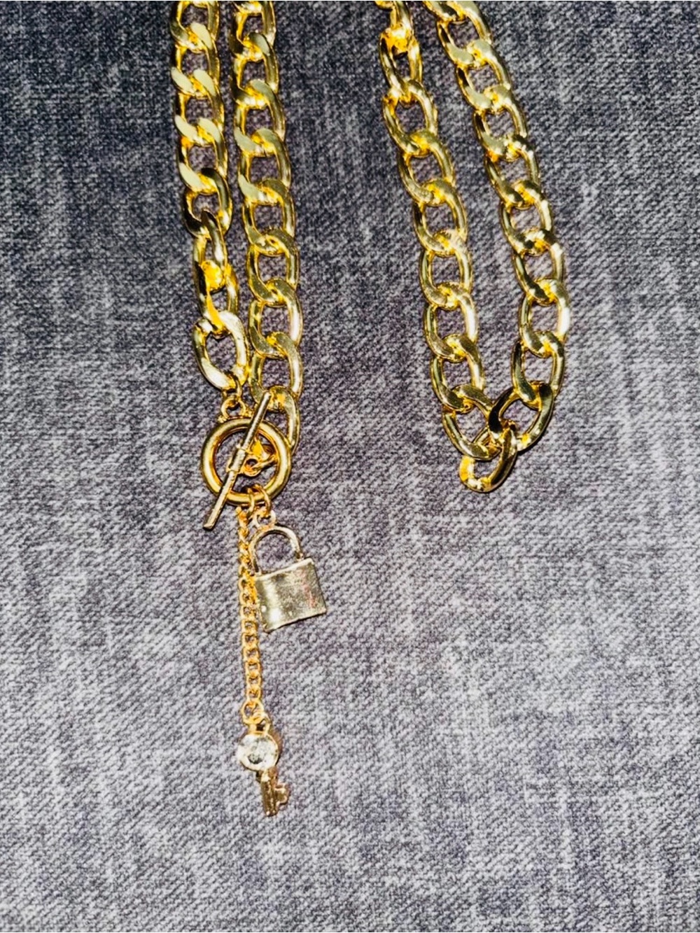 Gold Padlock and Key Chunky Chain Necklace - Women Jewelry